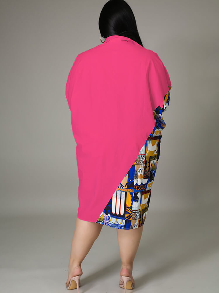 Plus Size Long Sleeve Loose  Shirts Midi Dress