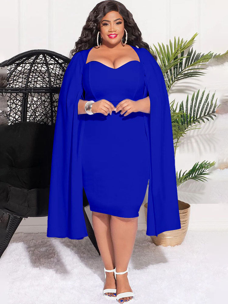 Plus Size Split Sleeves High Waist Midi Dress