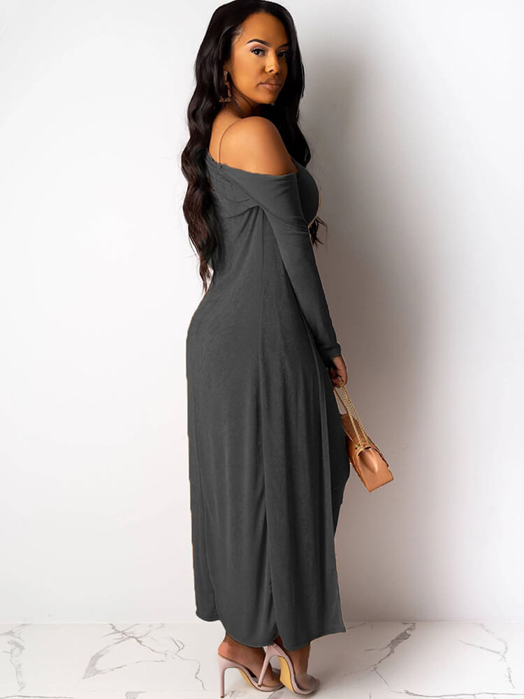 Two Piece Long Sleeve Coat Spaghetti Strap Dress