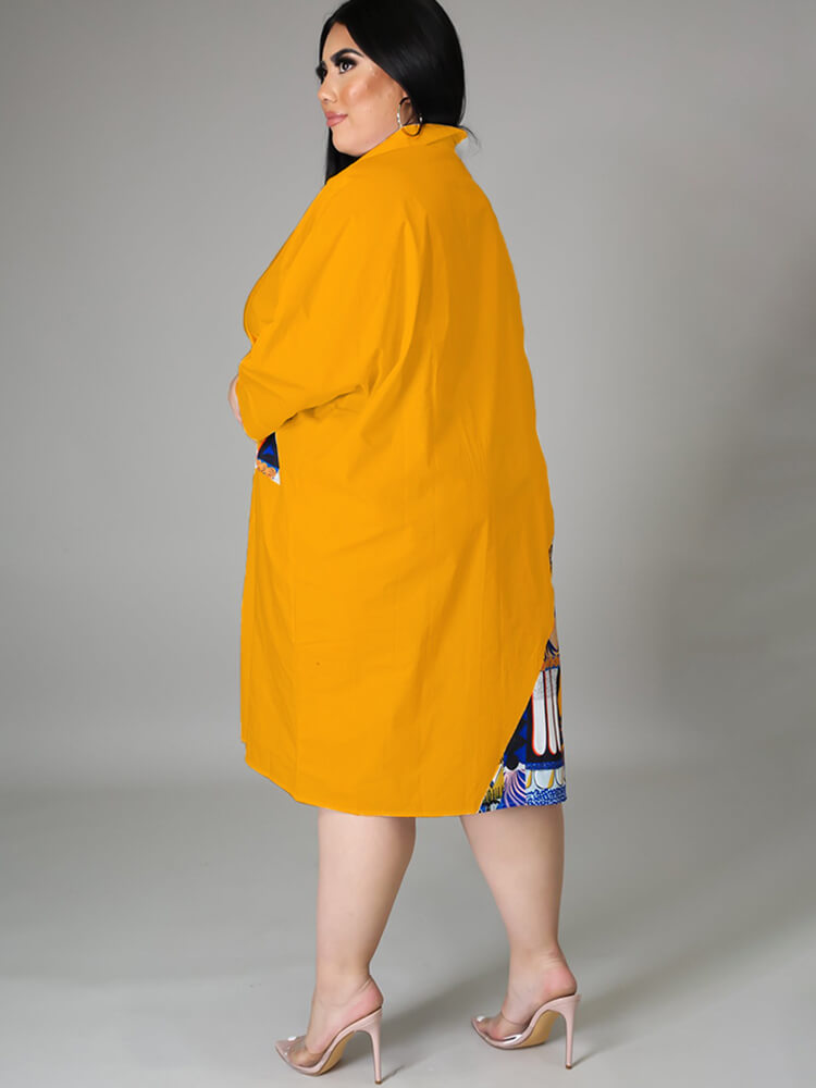 Plus Size Long Sleeve Loose  Shirts Midi Dress