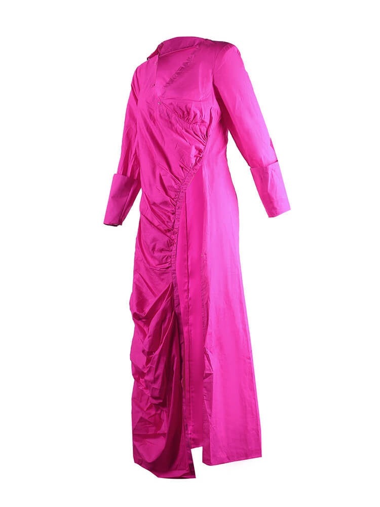 Long Sleeve V Neck Ruched Split Top