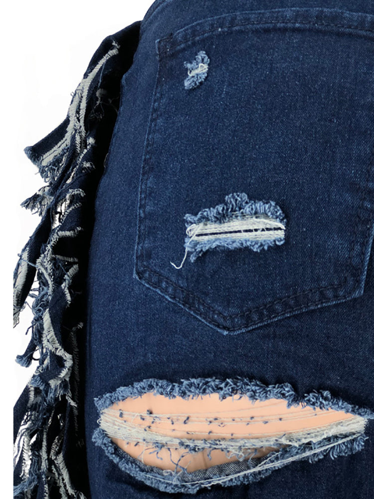 Plus Size Fringe Ripped Cutout Denim Jeans