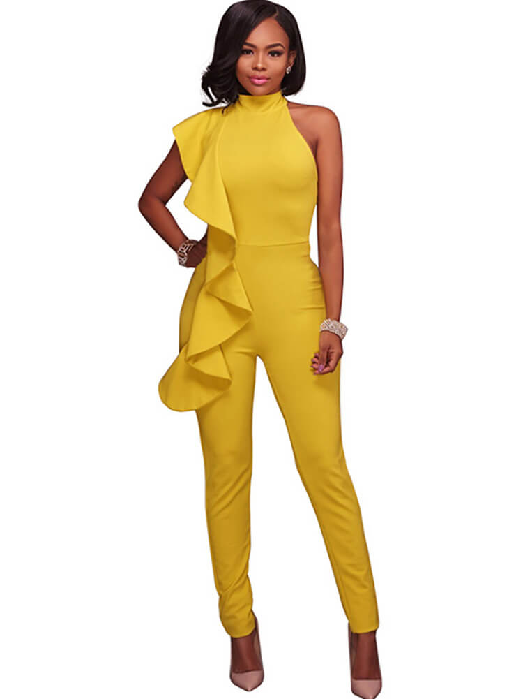 One Shoulder Sleeveless Ruffle Jumpsuit