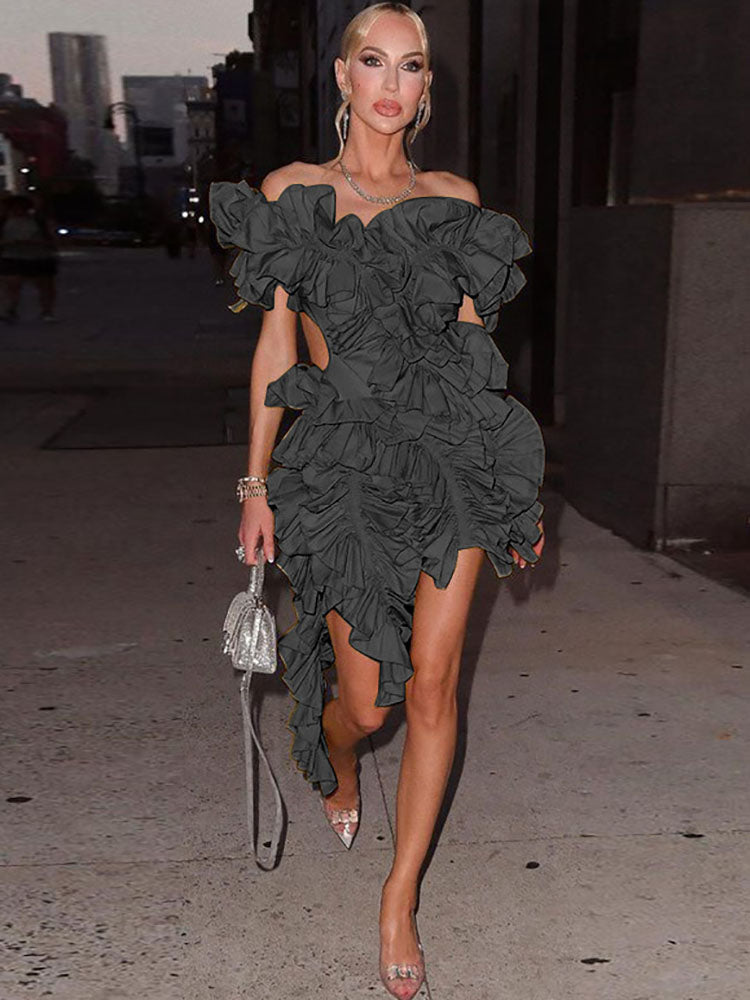 Sleeveless Crimping Backless Asymmetrical Mini Dress