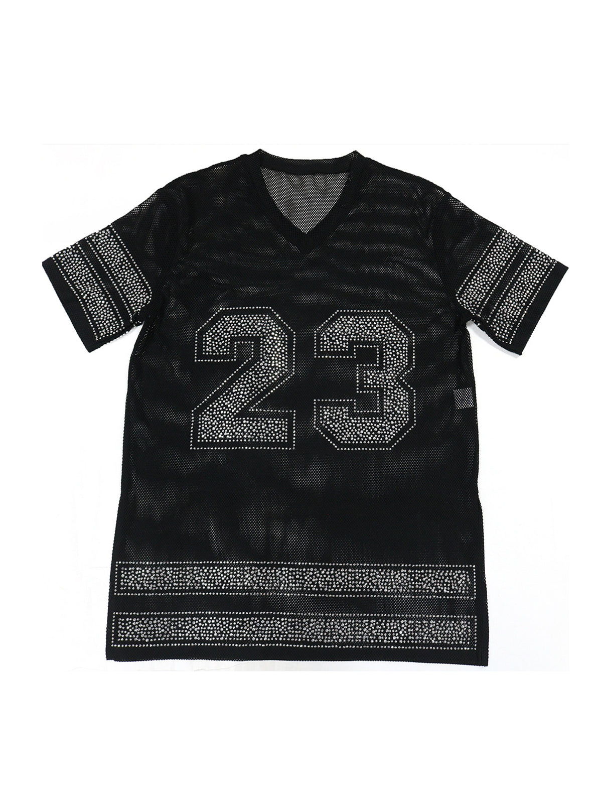 Number Graphic Rhinestone Mesh T-Shirt Dress