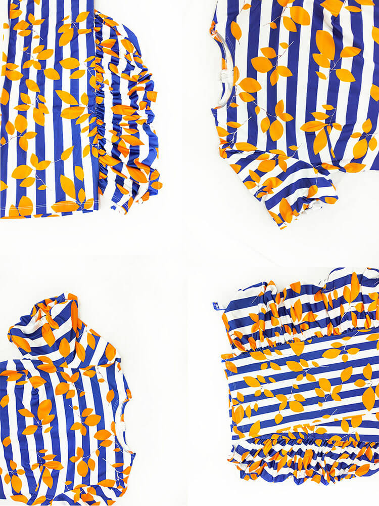 Short Sleeve Striped Print Ruffle Jumpsuit