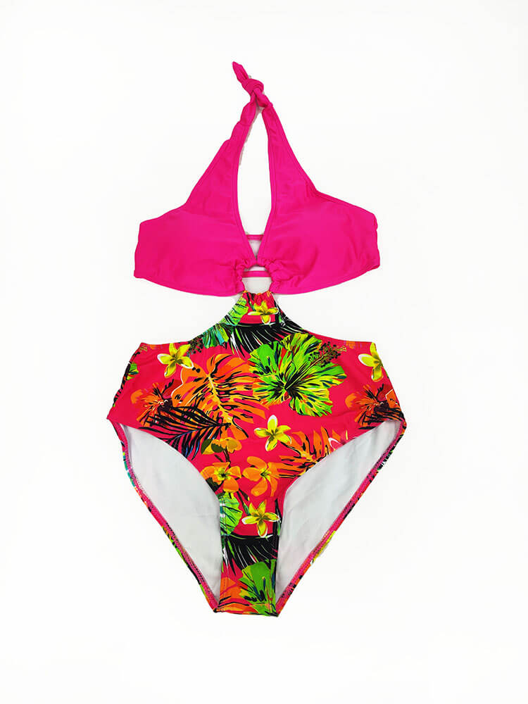 Halter Neck Floral Print Bodycon Swimsuit