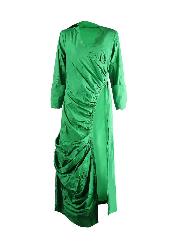 Long Sleeve V Neck Ruched Split Top