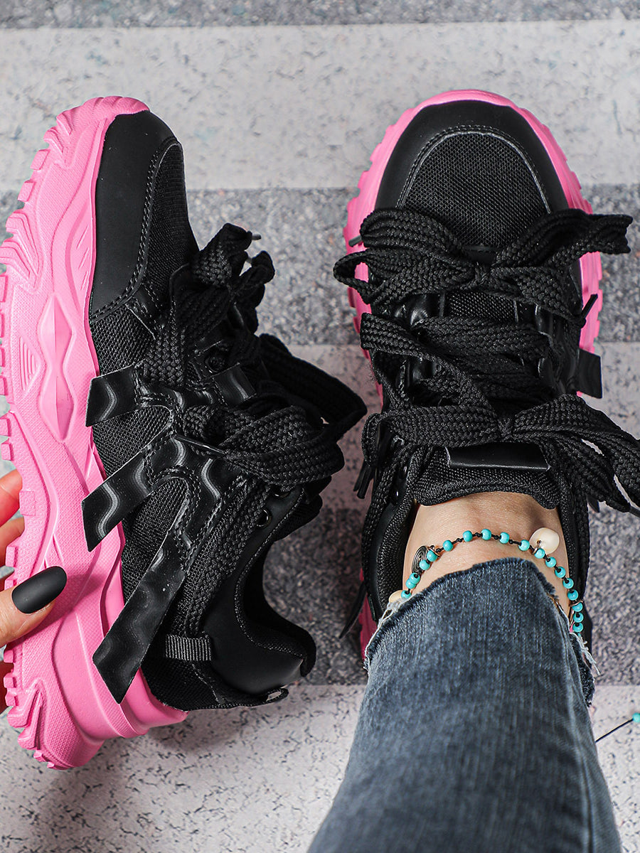 Thick Sole Breathable Mesh Lace-Up Sneakers
