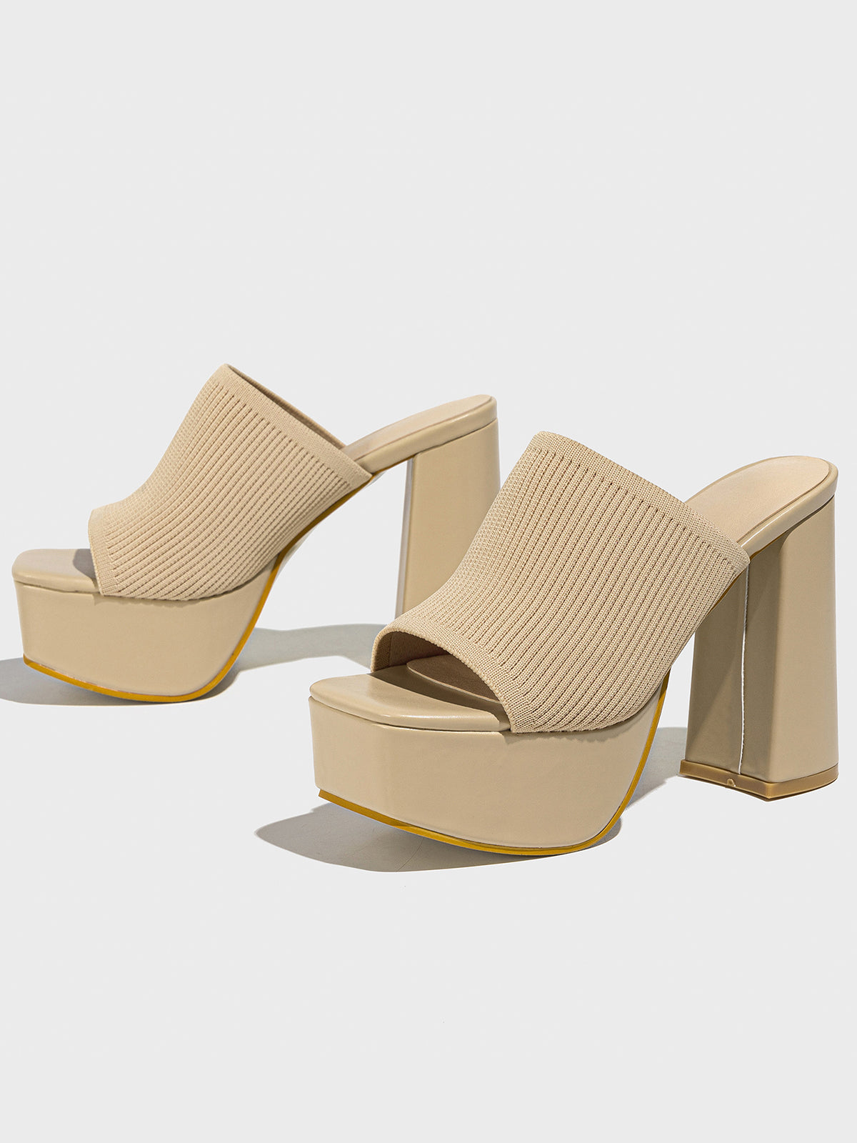 Peep-Toe Knit Platform Heels Slides