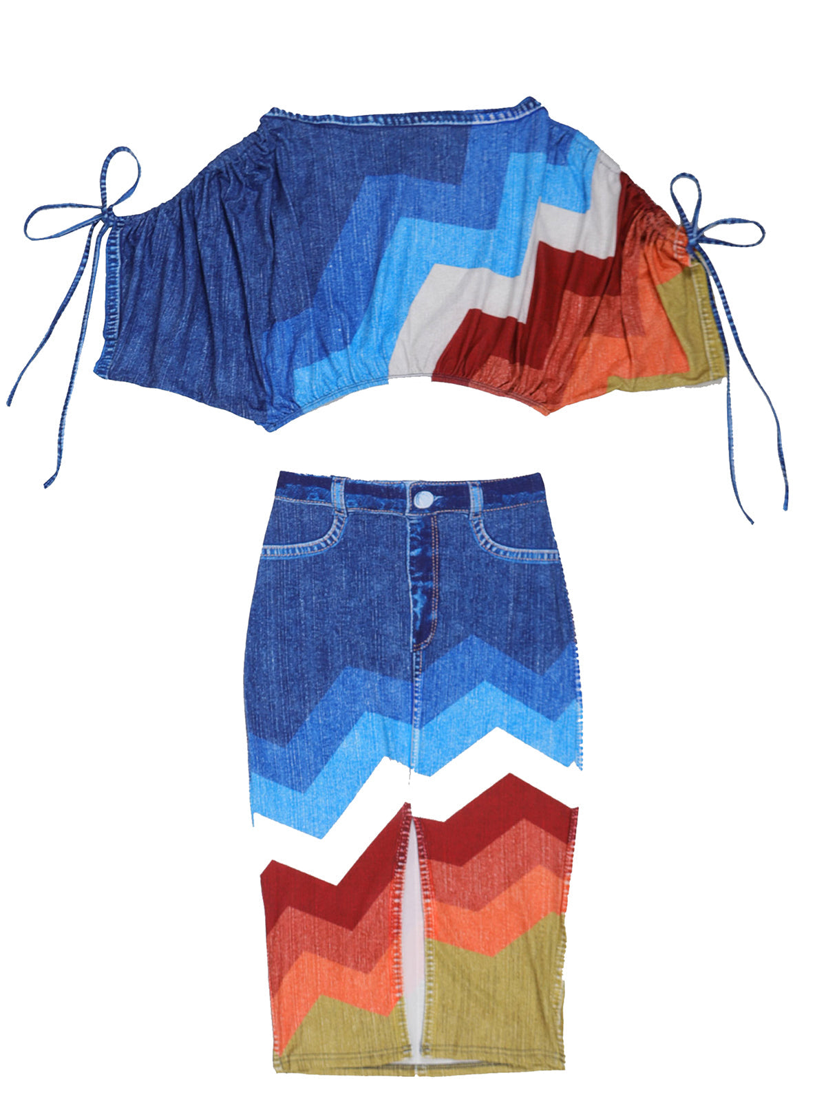 Off Shoulder Colorful Skirt Set