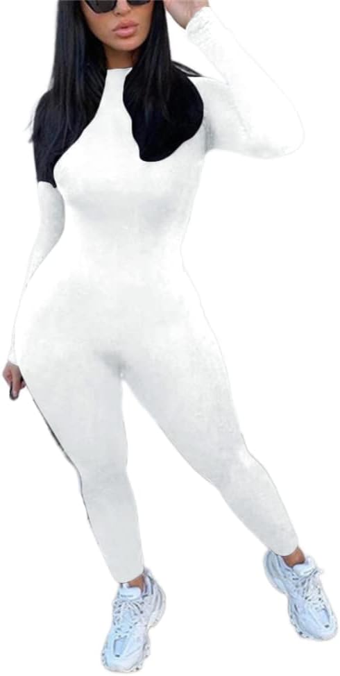 Long Sleeve Zipper Bodycon Solid Color Jumpsuit