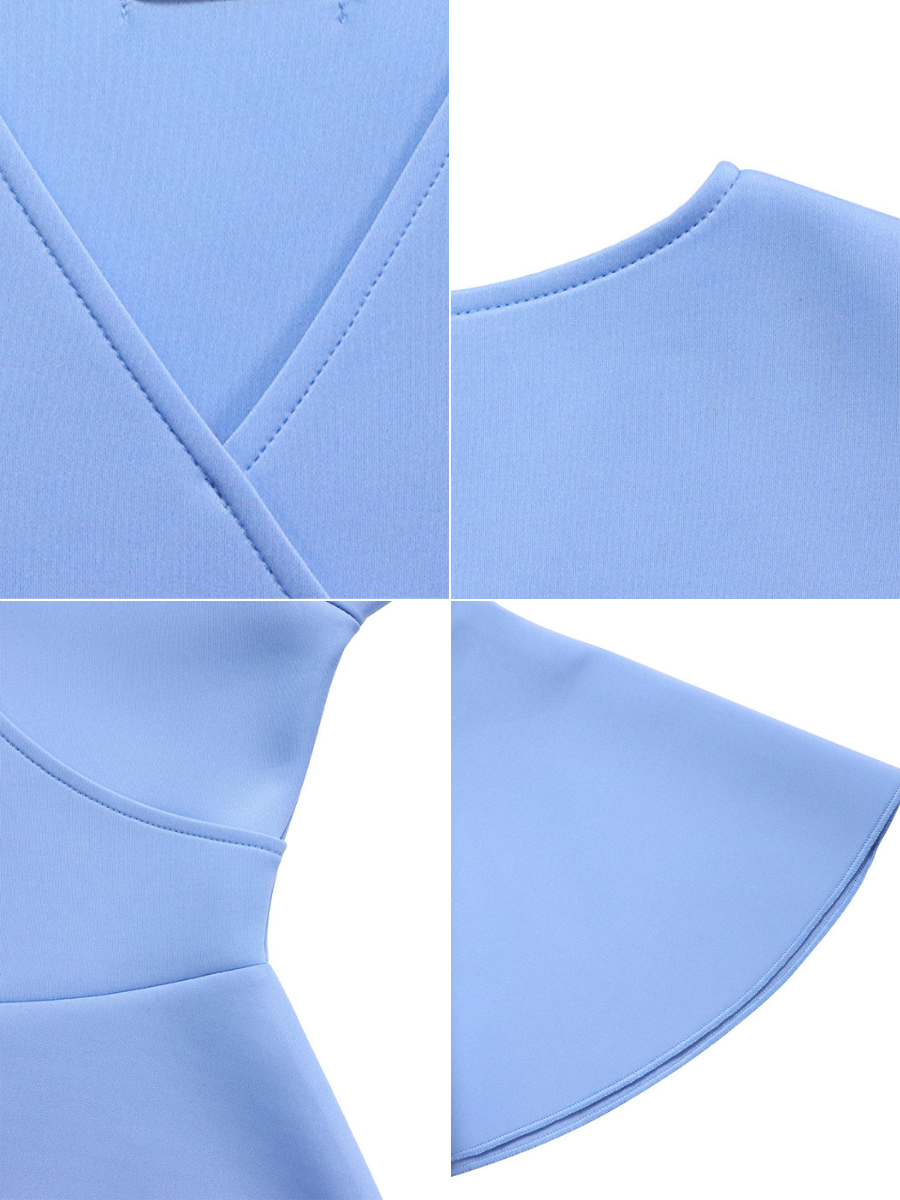 Solid Color Bell Sleeve V-Neck Flared Dress