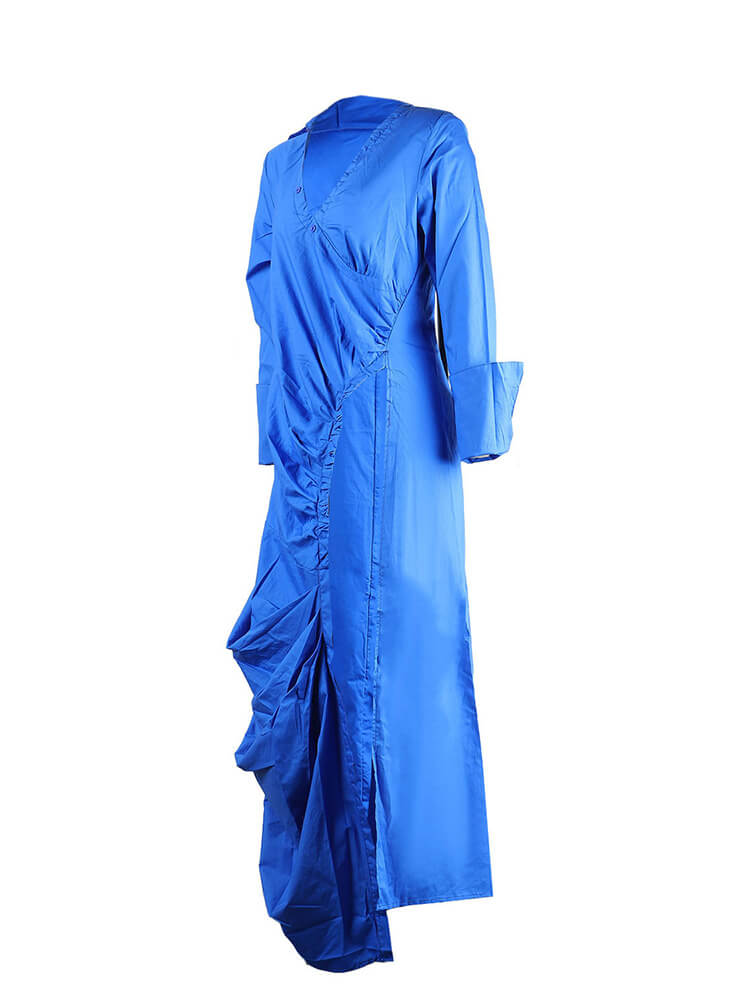 Long Sleeve V Neck Ruched Split Top