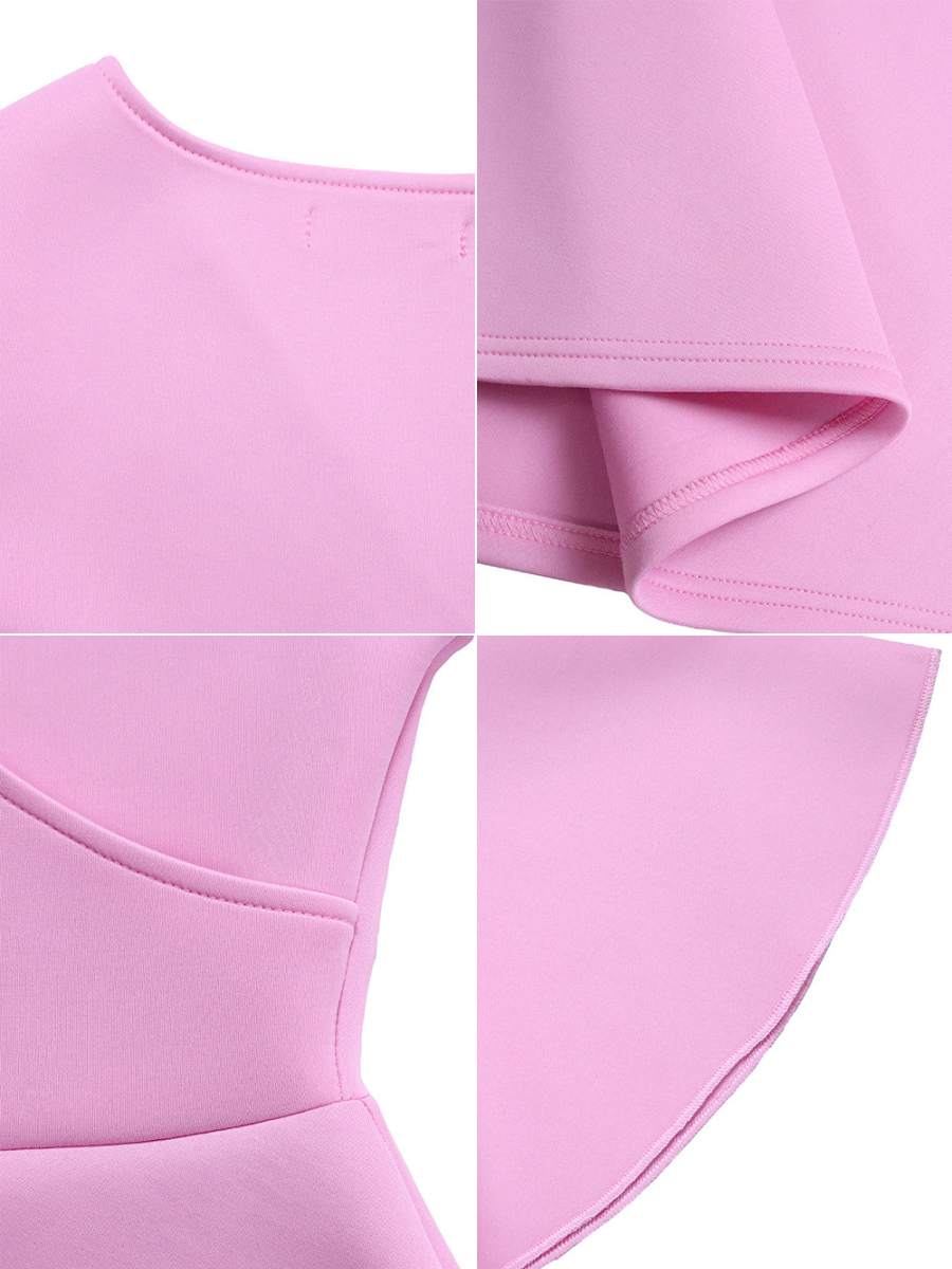 Solid Color Bell Sleeve V-Neck Flared Dress