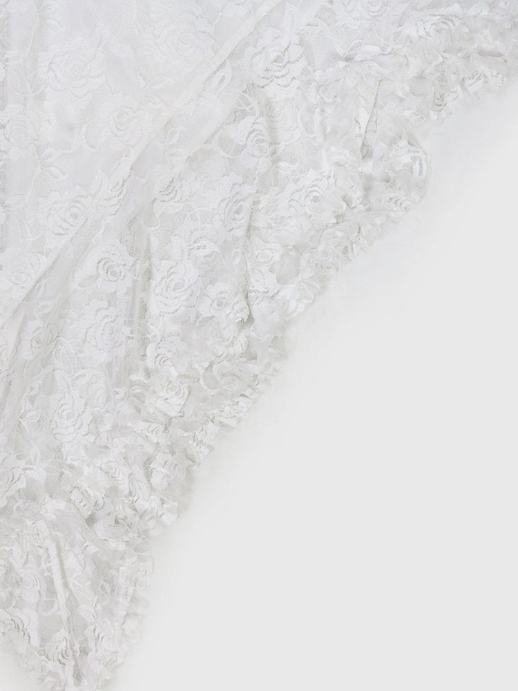 Off Shoulder Lace Asymmetric Ruffle Dress