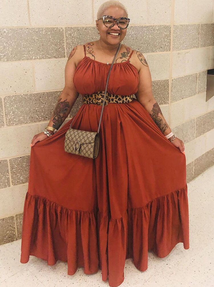 Plus Size Spaghetti Strap Ruffle Beach Maxi Swing Dress