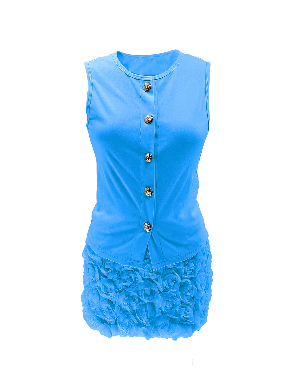 Sleeveless Button Top Floral Skirt Set