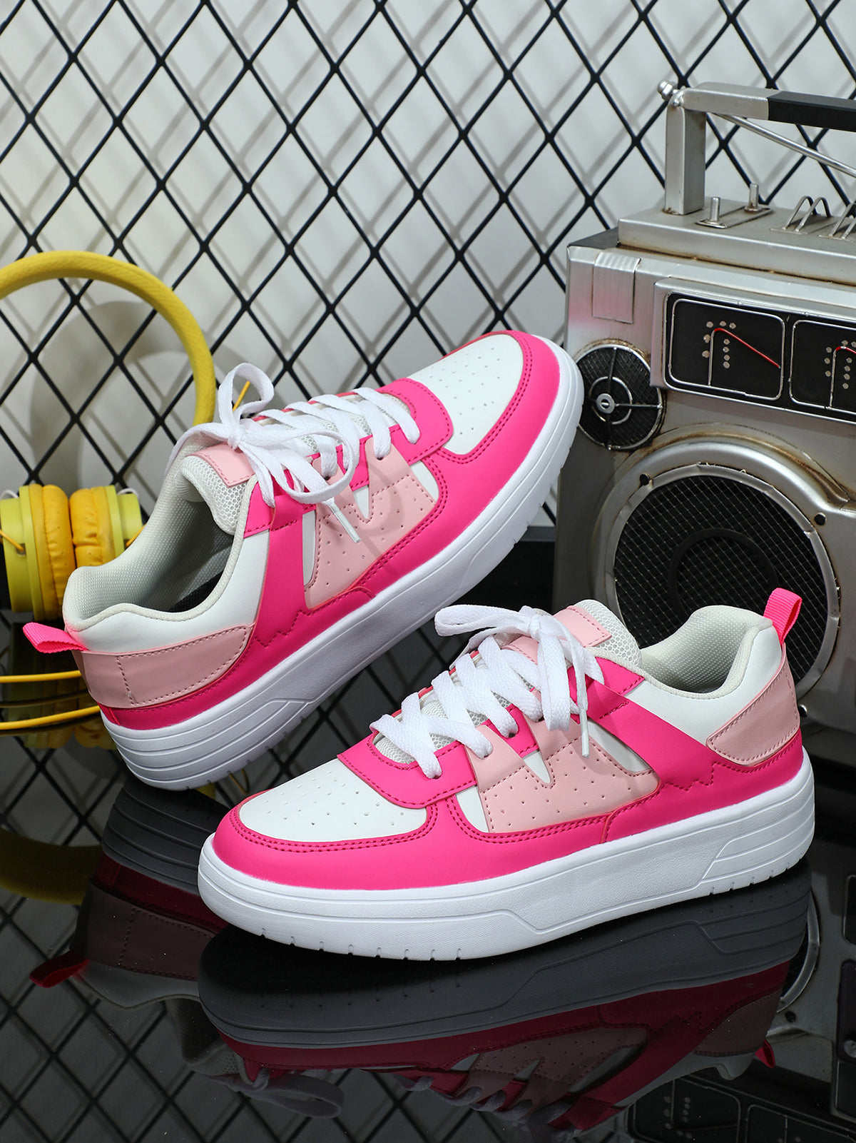 Colorblock Platform Lace-Up Sneakers