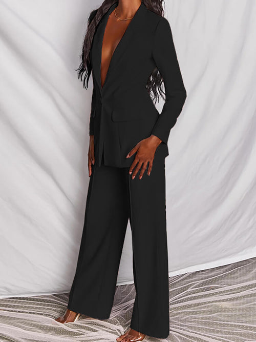 Casual Blazer Long Pants Two Piece Outfits