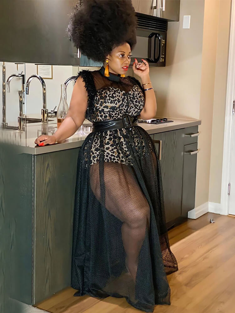 Two Piece Sleevelesss Mesh Dress Romper