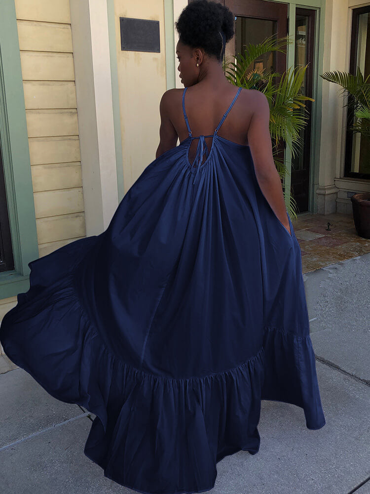 Plus Size Spaghetti Strap Ruffle Beach Maxi Swing Dress