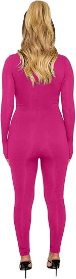 Long Sleeve Zipper Bodycon Solid Color Jumpsuit