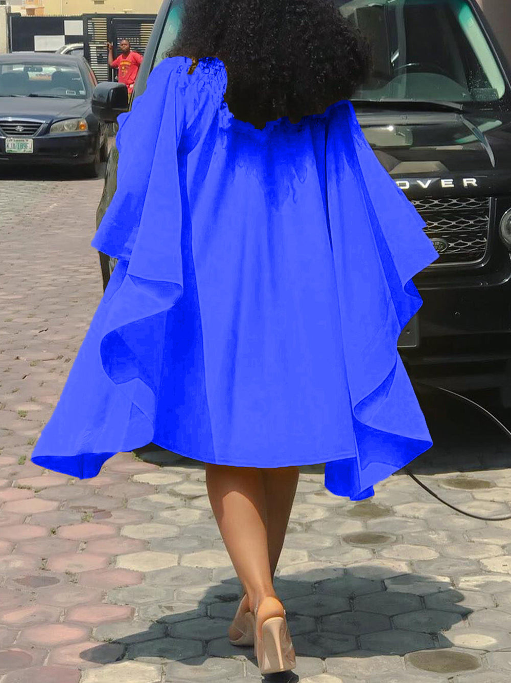 Plus Size Batwing Sleeve Ruffle Midi Dress