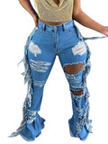 Distressed Fringe Wide-Leg Jeans