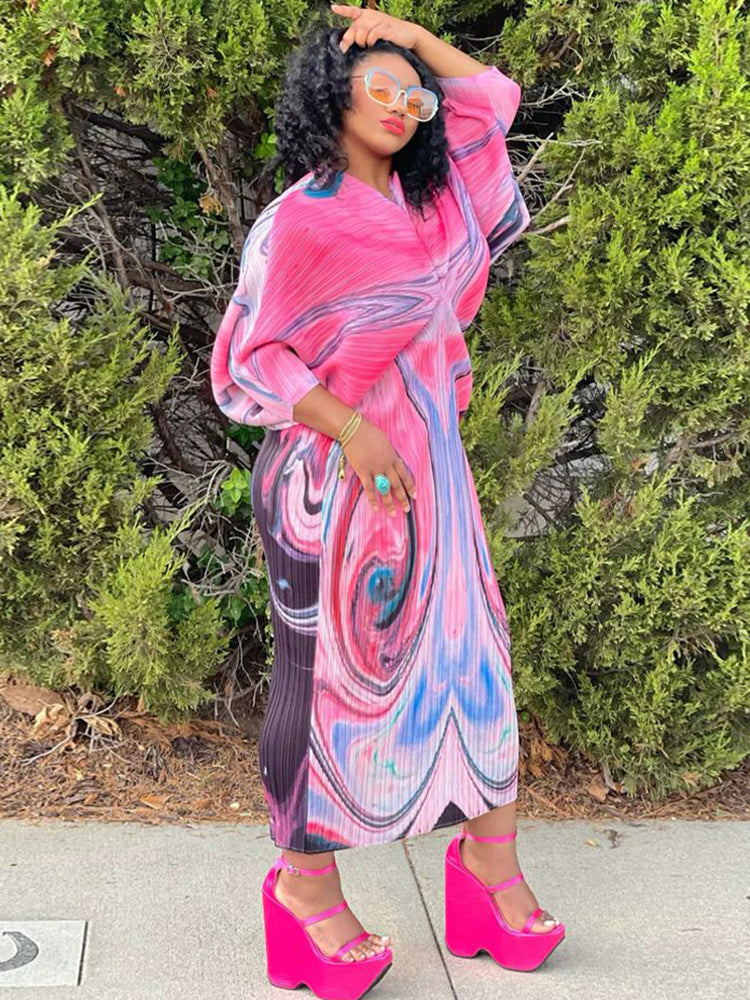 Bat Sleeve Floral Print Maxi Dress