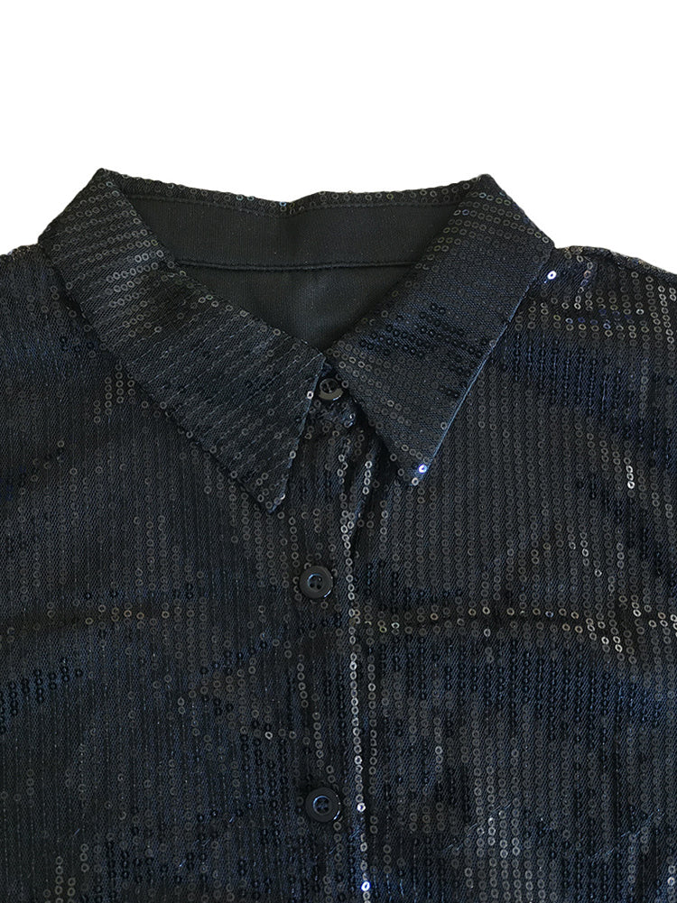 Sequins Long Sleeve Shirts Mini Dress