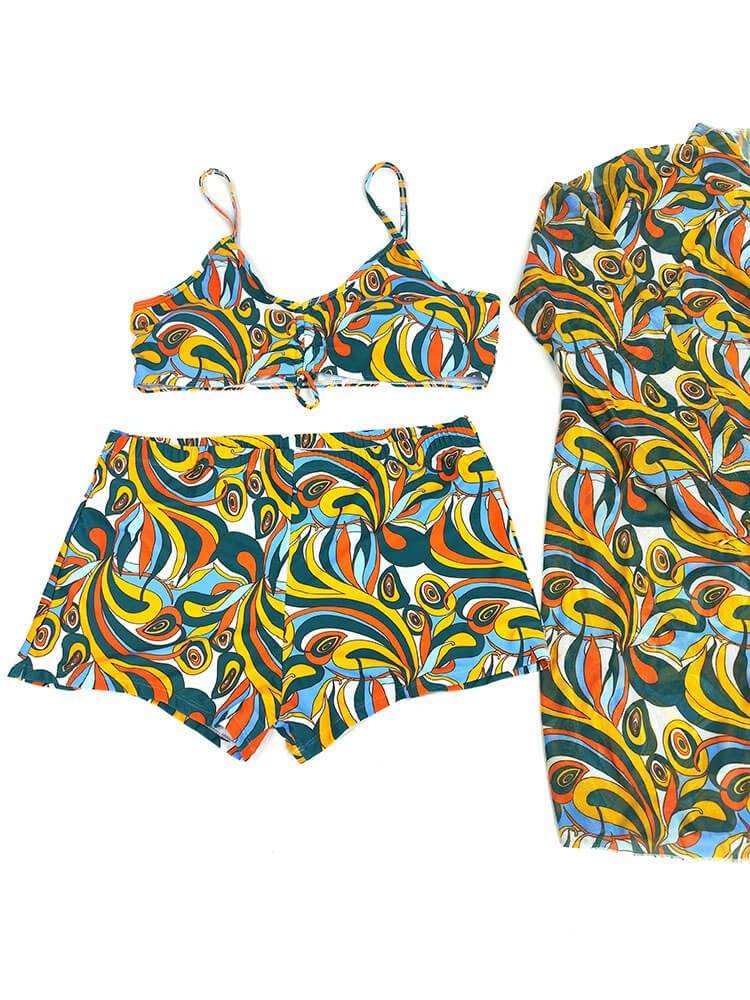 Plus Size Three Piece Floral Print Short Set