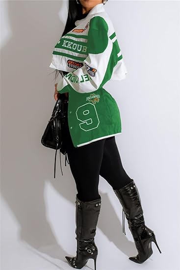 Detachable Letter Graphic Racer Colorblock Baseball Coat