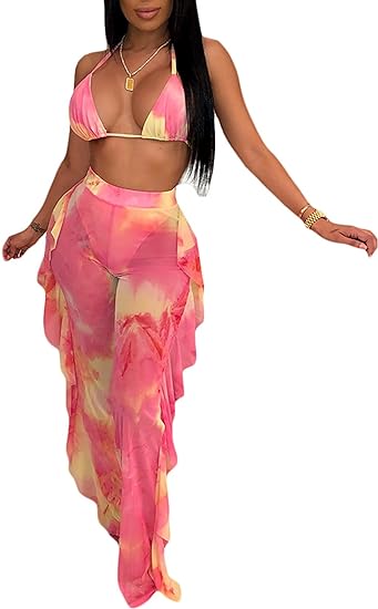 Two Piece Cropped Top Ruffled Trousers