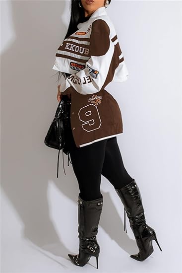 Detachable Letter Graphic Racer Colorblock Baseball Coat