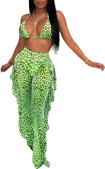 Two Piece Cropped Top Ruffled Trousers