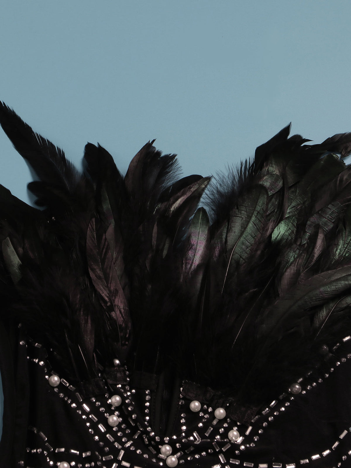 Feather Rhinestone Strapless Mini Dress