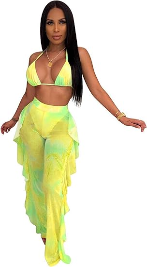 Two Piece Cropped Top Ruffled Trousers