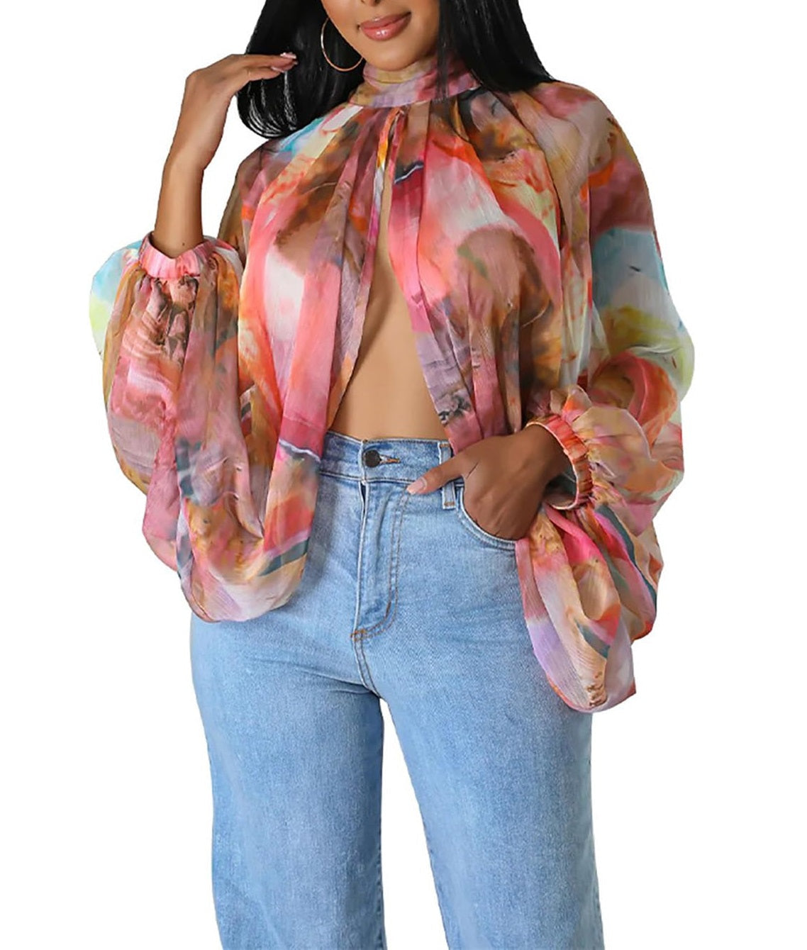 Bat Long Sleeve Chiffon Blouse