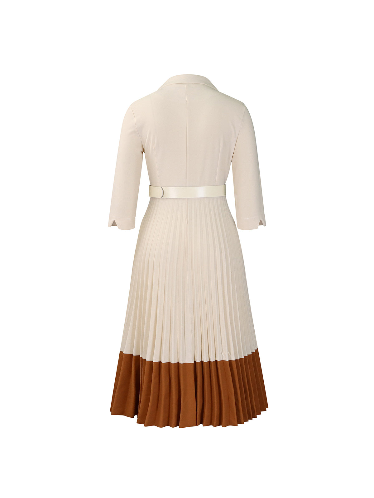 Belted Color-Block Pleated Blazer Midi Dress