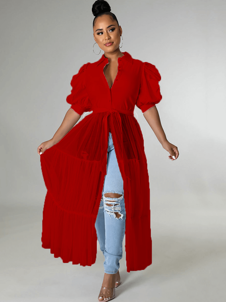 Mesh Patchwork Short Sleeve V Neck Top