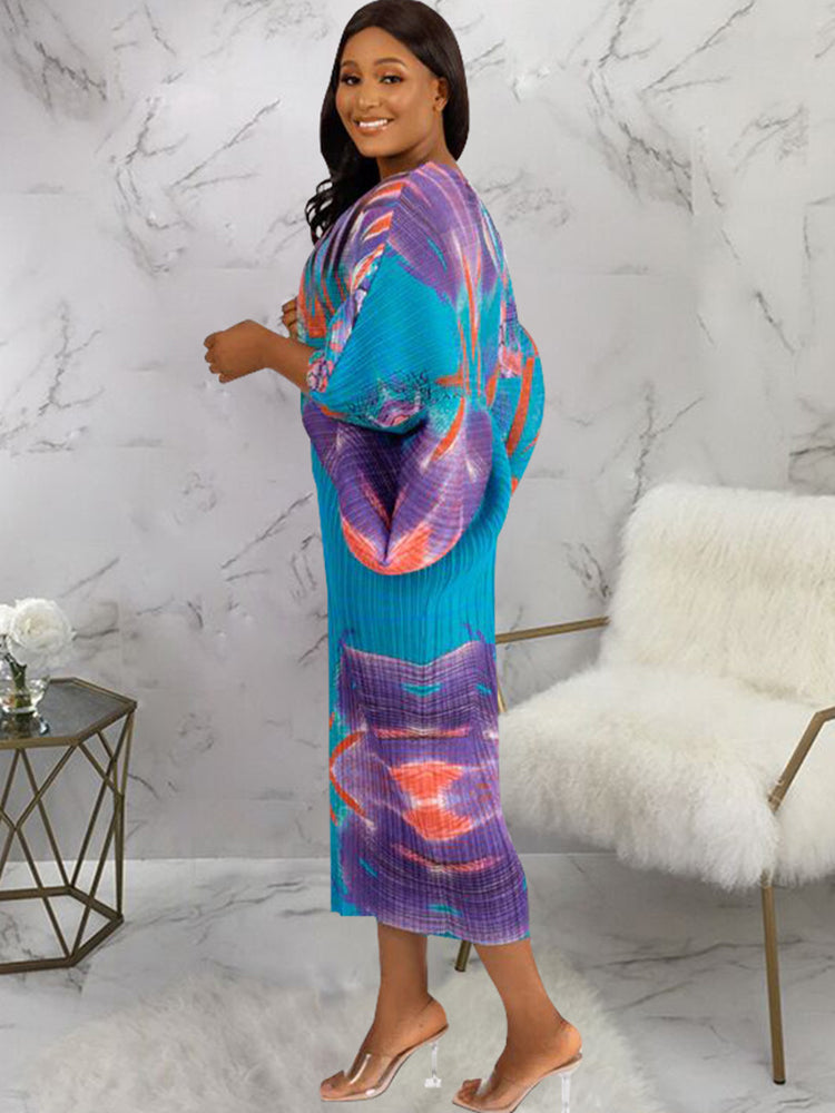 Bat Sleeve Floral Print Maxi Dress