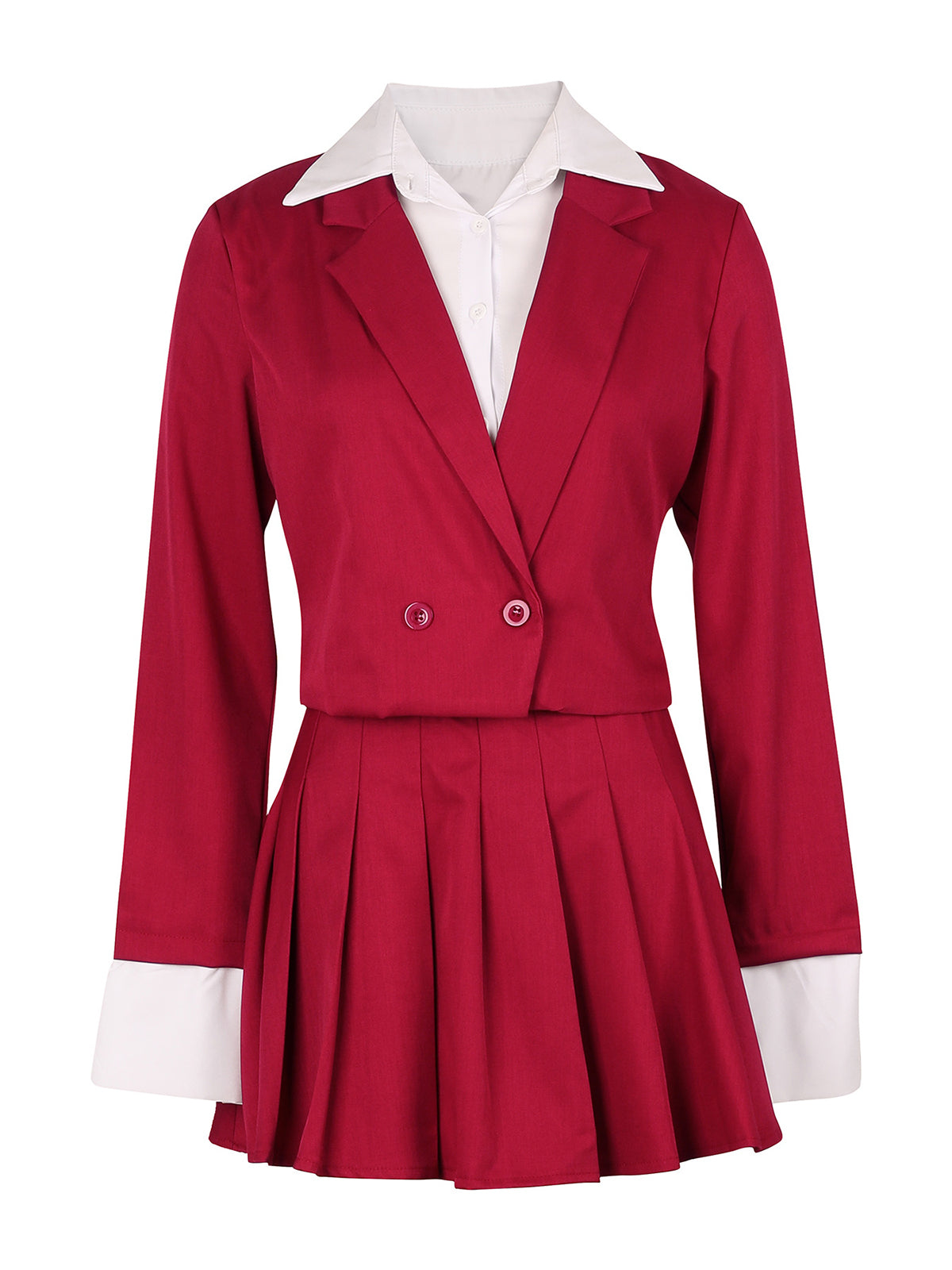 Two-Piece Blazer Shirt Collar Pleated Skirt Set