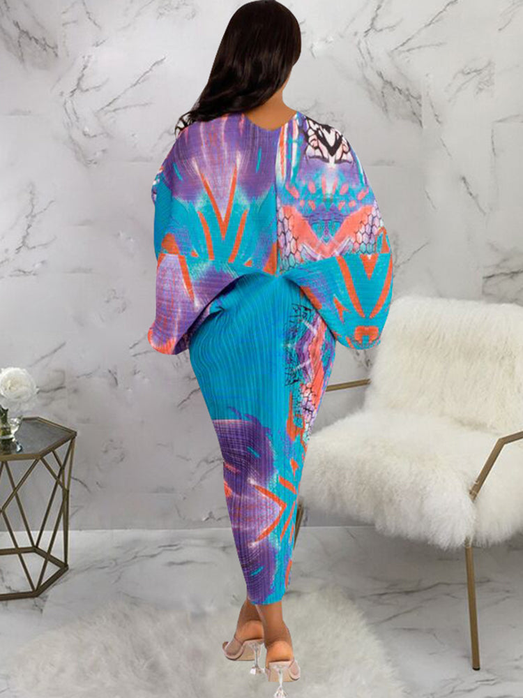 Bat Sleeve Floral Print Maxi Dress