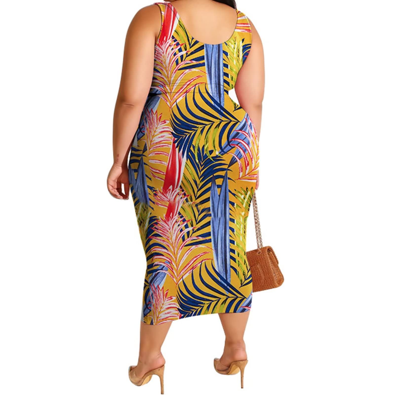 Plus Size Print Sleeveless Top Skirt Set