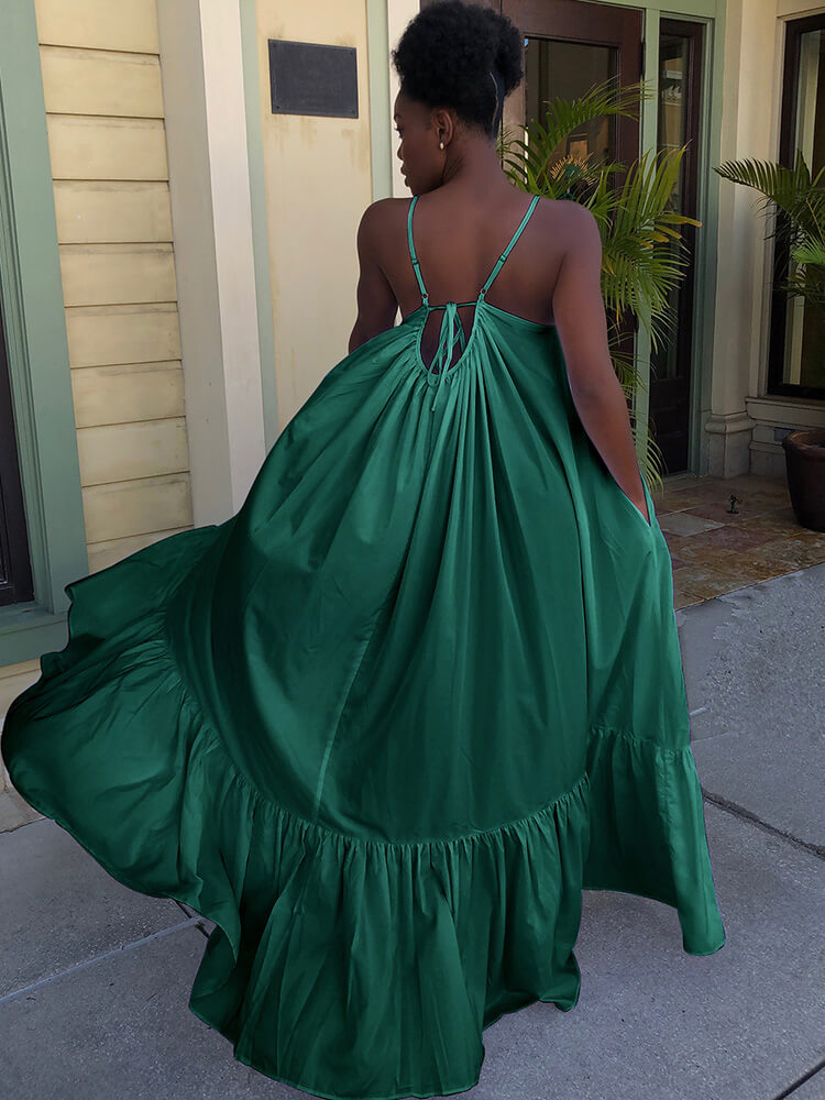 Plus Size Spaghetti Strap Ruffle Beach Maxi Swing Dress