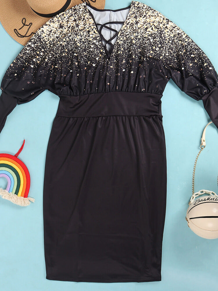 Long Lantern Sleeve Printed Midi Dress