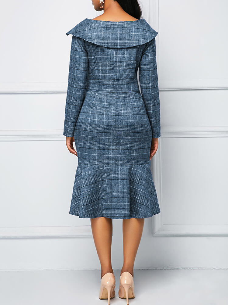 Long Sleeve Plaid Print Midi Dress