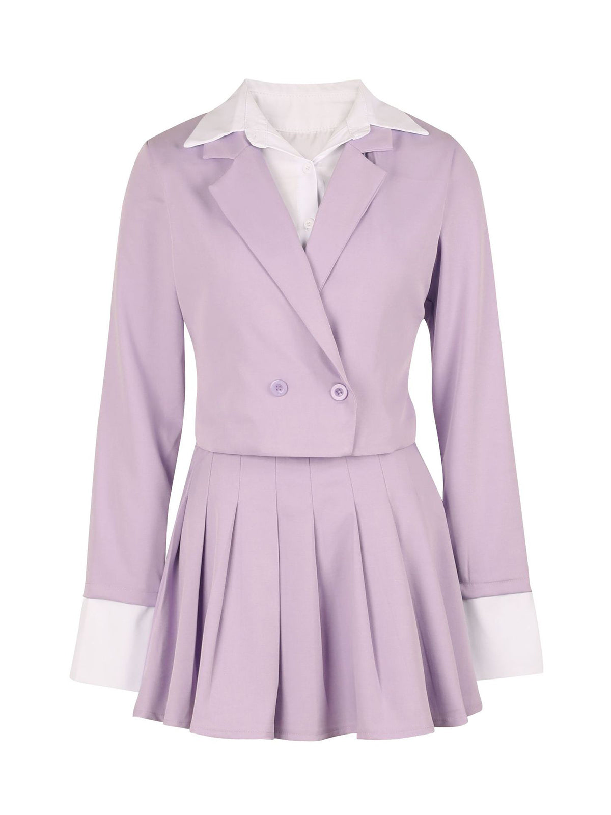 Two-Piece Blazer Shirt Collar Pleated Skirt Set