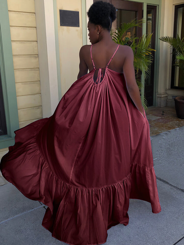 Plus Size Spaghetti Strap Ruffle Beach Maxi Swing Dress